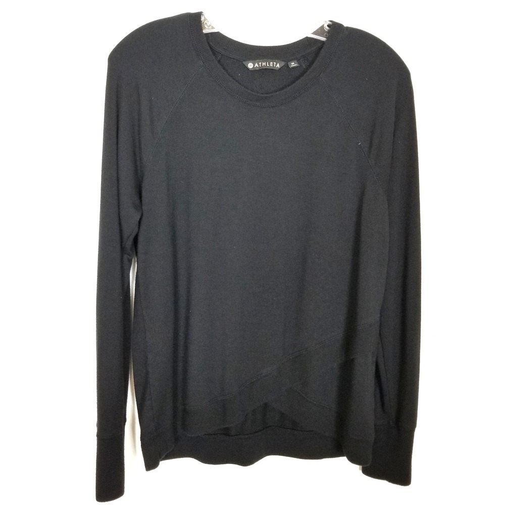 Athleta Women Criss Cross Hem Sweatshirt Pullover Sz M Black Athletic Casual